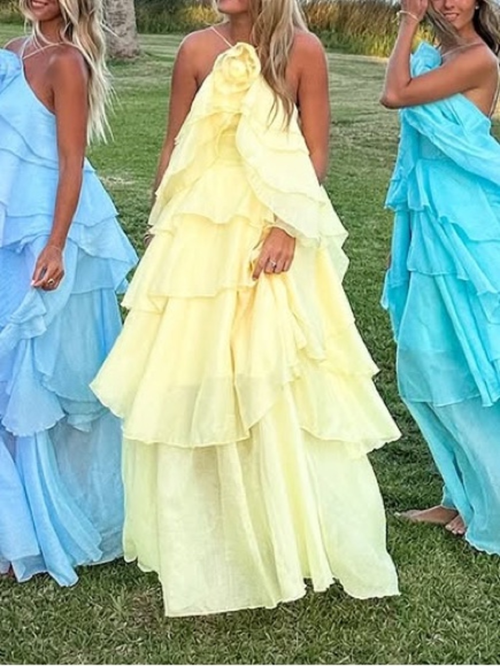 Tiered Halter Maxi Dress in Soft Yellow /